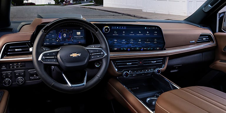Chevrolet Tahoe interior view of the steering wheel and dash