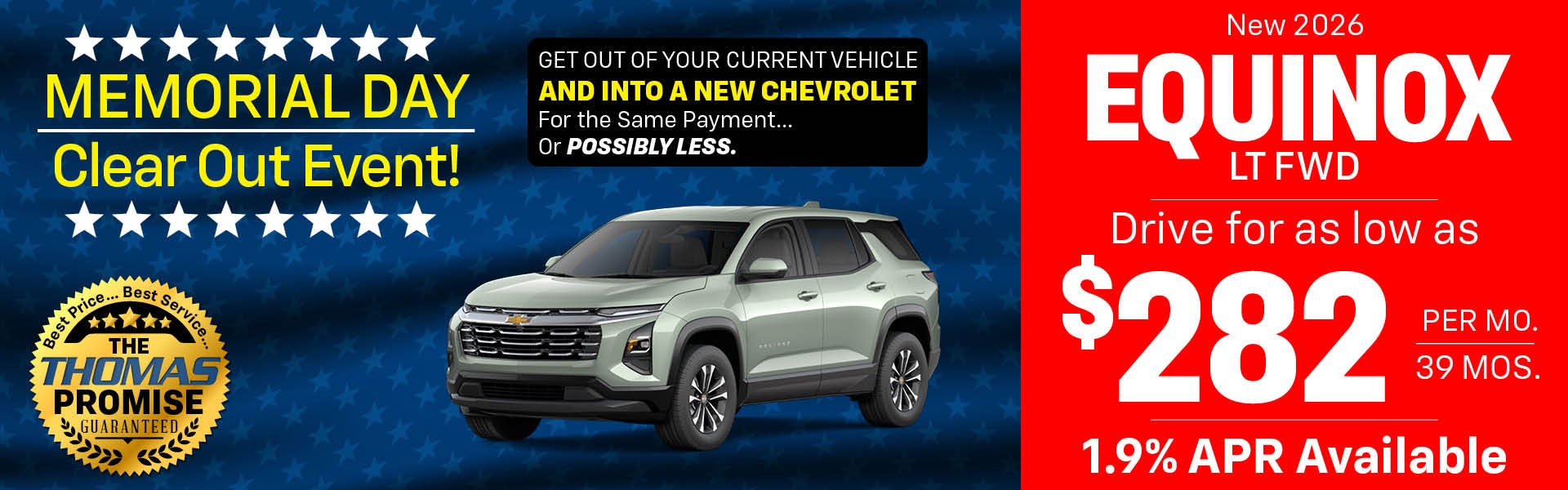 2026 Equinox LT FWD - Drive for $282 per mo. 36 mos.