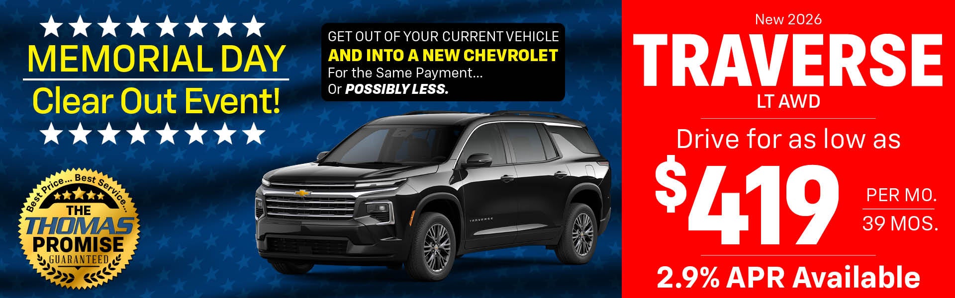 2026 Traverse LT AWD Drive for $419 per mo. 39 mos. 