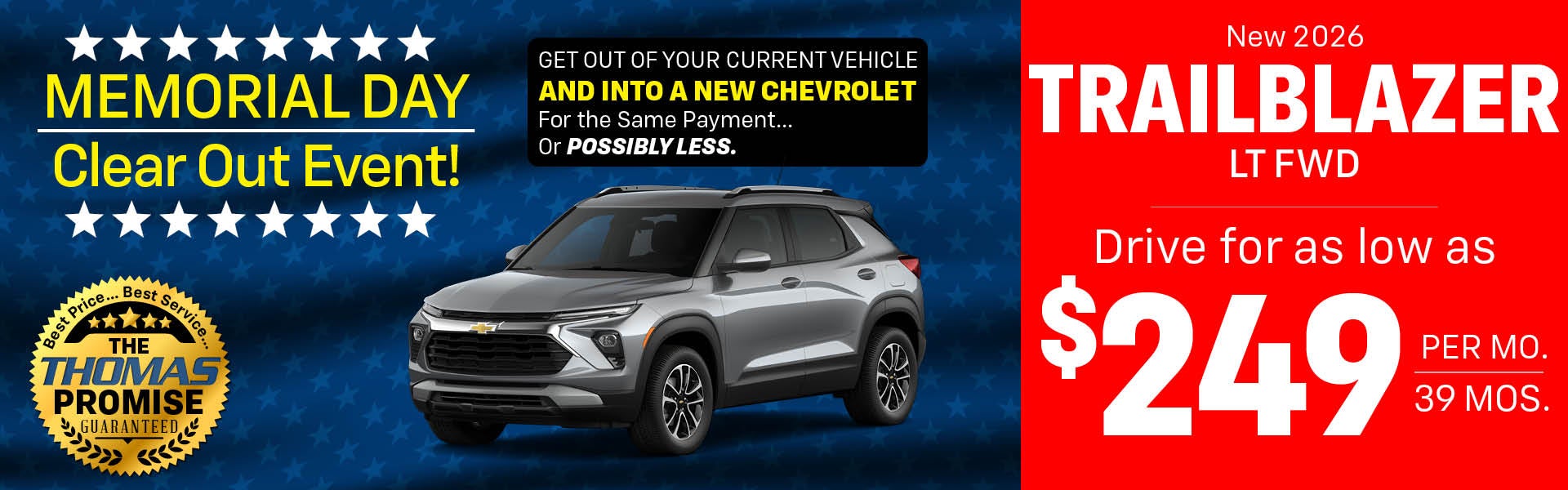 2026 Trailblazer LT FWD Drive for $249 per mo. 39 mos. 
