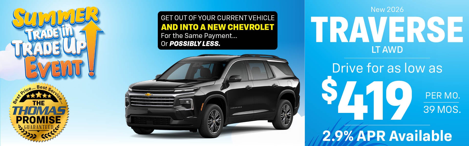 2026 Traverse LT AWD Drive for $419 per mo. 39 mos. 
