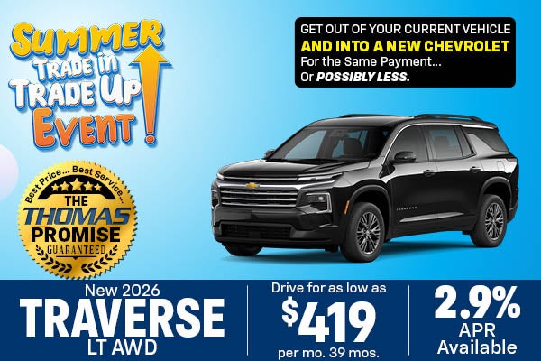 2026 Traverse LT AWD Drive for $419 per mo. 39 mos. 