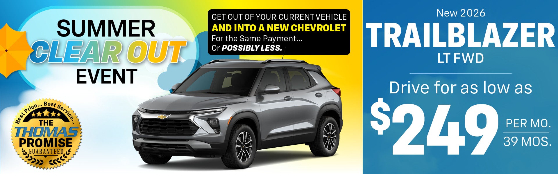 2026 Trailblazer LT FWD Drive for $249 per mo. 39 mos. 