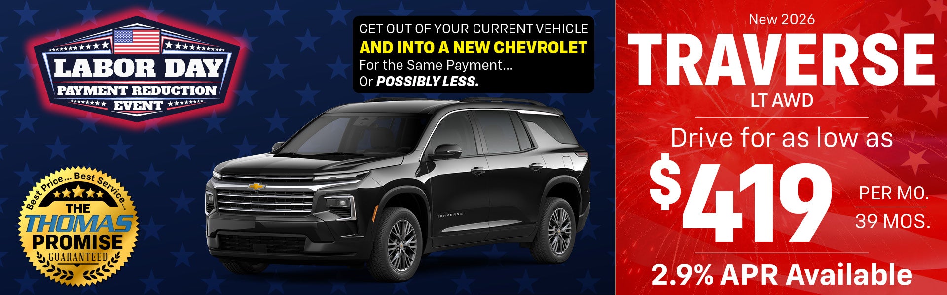 2026 Traverse LT AWD Drive for $419 per mo. 39 mos. 