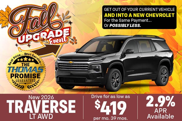 2026 Traverse LT AWD Drive for $419 per mo. 39 mos. 